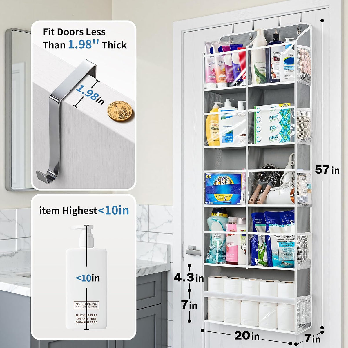 Over the Door Organizer for Bedroom, Pantry Bathroom, 5 Shelf Beige