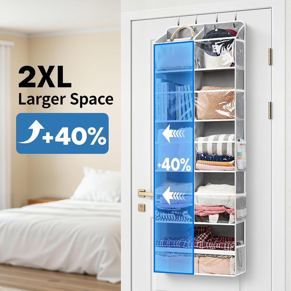 Over the Door Organizer for Bedroom, Pantry Bathroom, 5 Shelf Beige