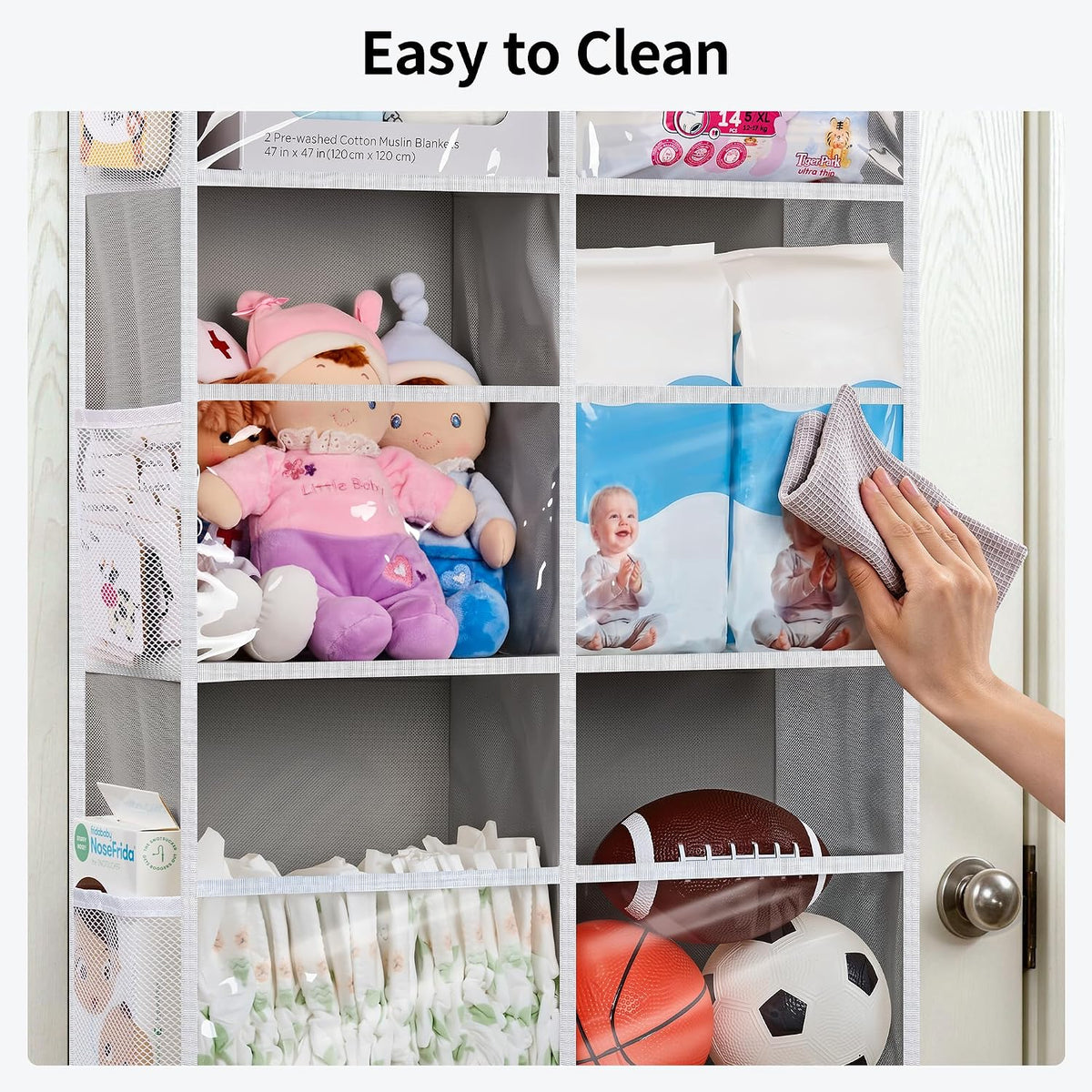 Over the Door Organizer for Bedroom, Pantry Bathroom, 5 Shelf Beige