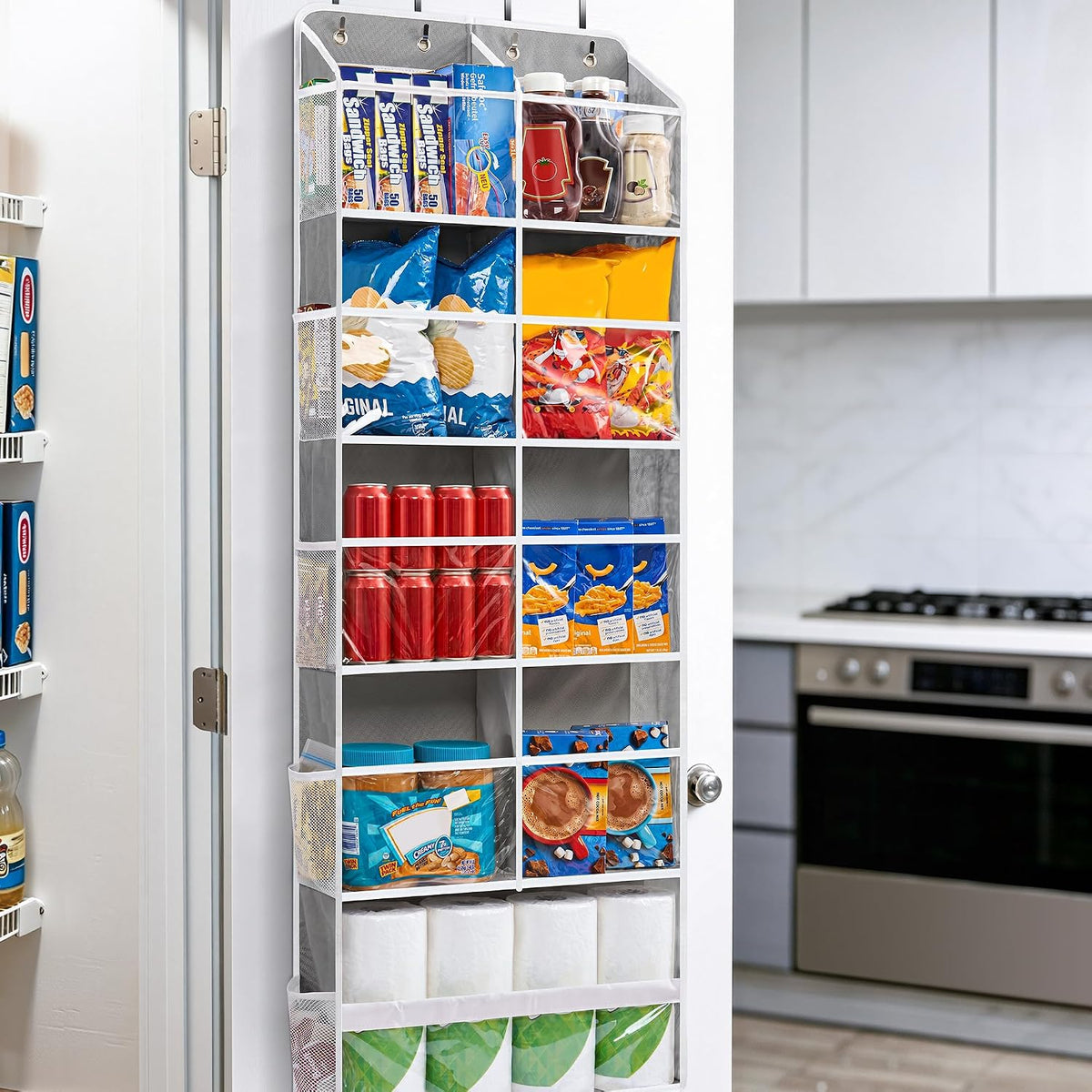 Over the Door Organizer for Bedroom, Pantry Bathroom, 5 Shelf Beige