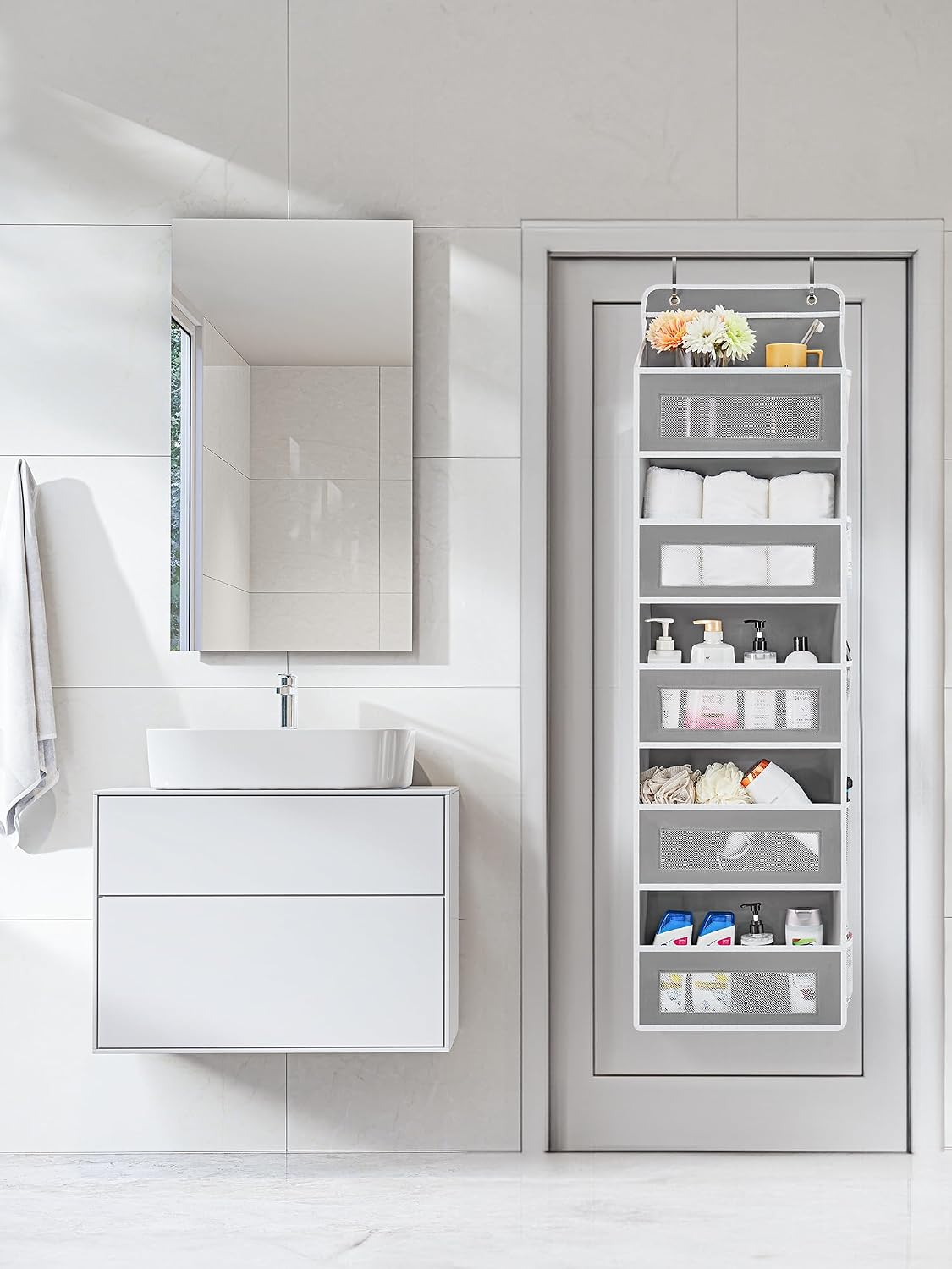 Over the Door Organizer for Bedroom, Pantry Bathroom, 5 Shelf Beige