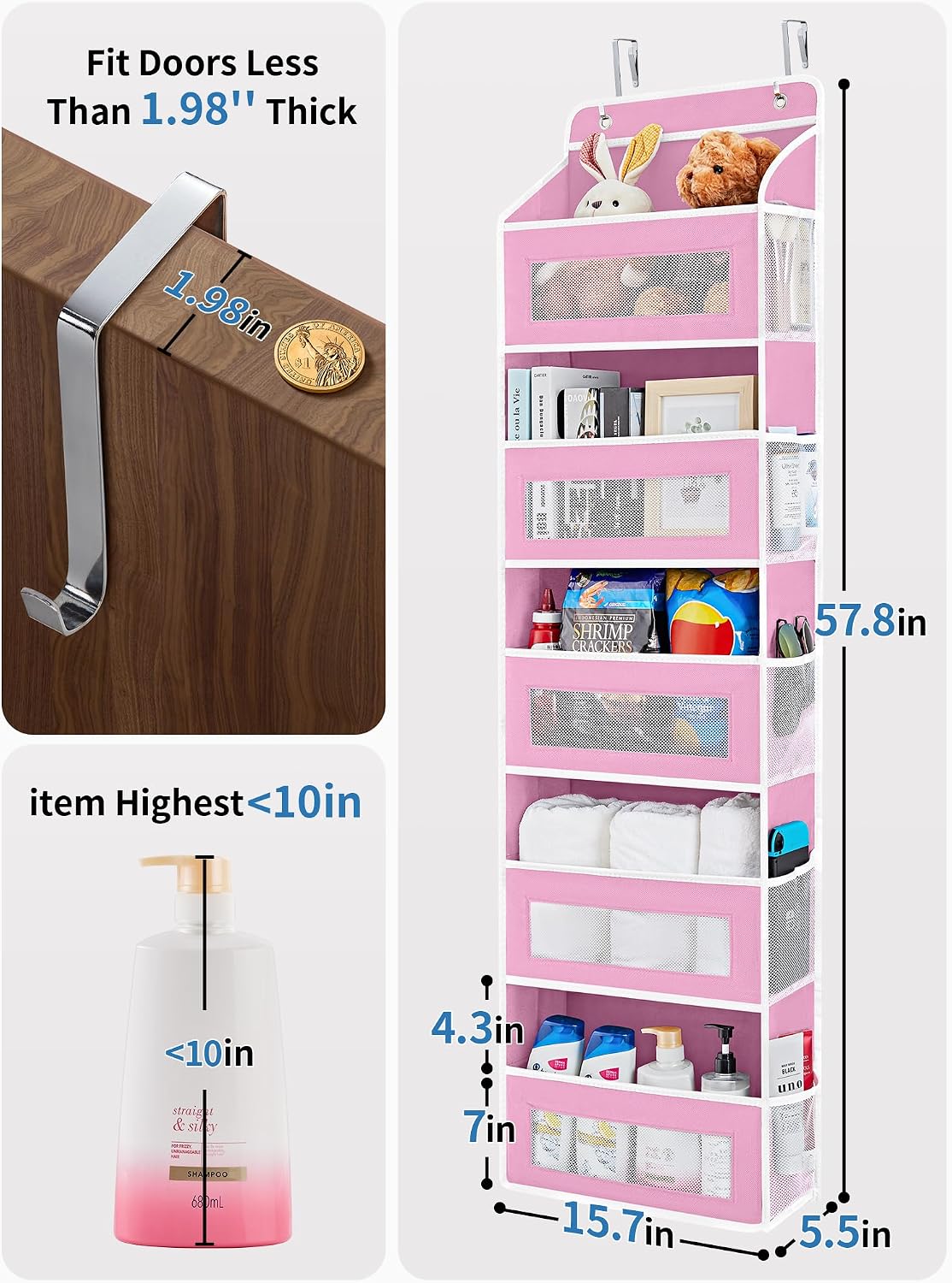 Over the Door Organizer for Bedroom, Pantry Bathroom, 5 Shelf Beige
