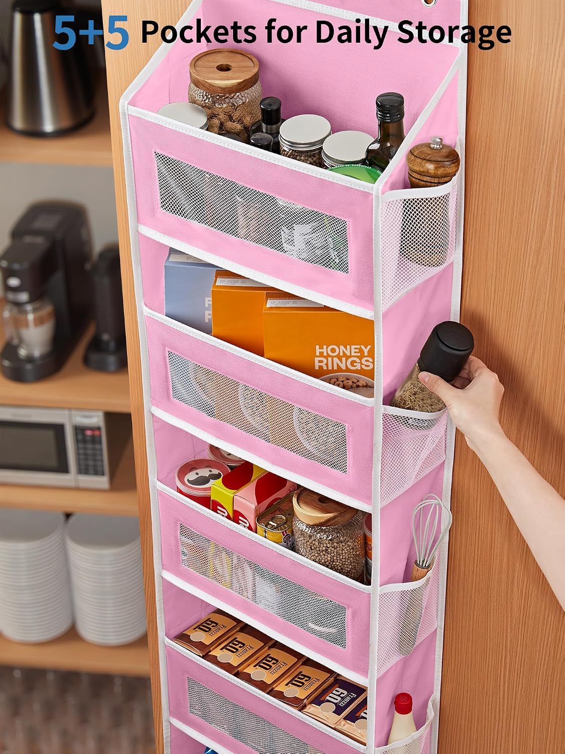 Over the Door Organizer for Bedroom, Pantry Bathroom, 5 Shelf Beige