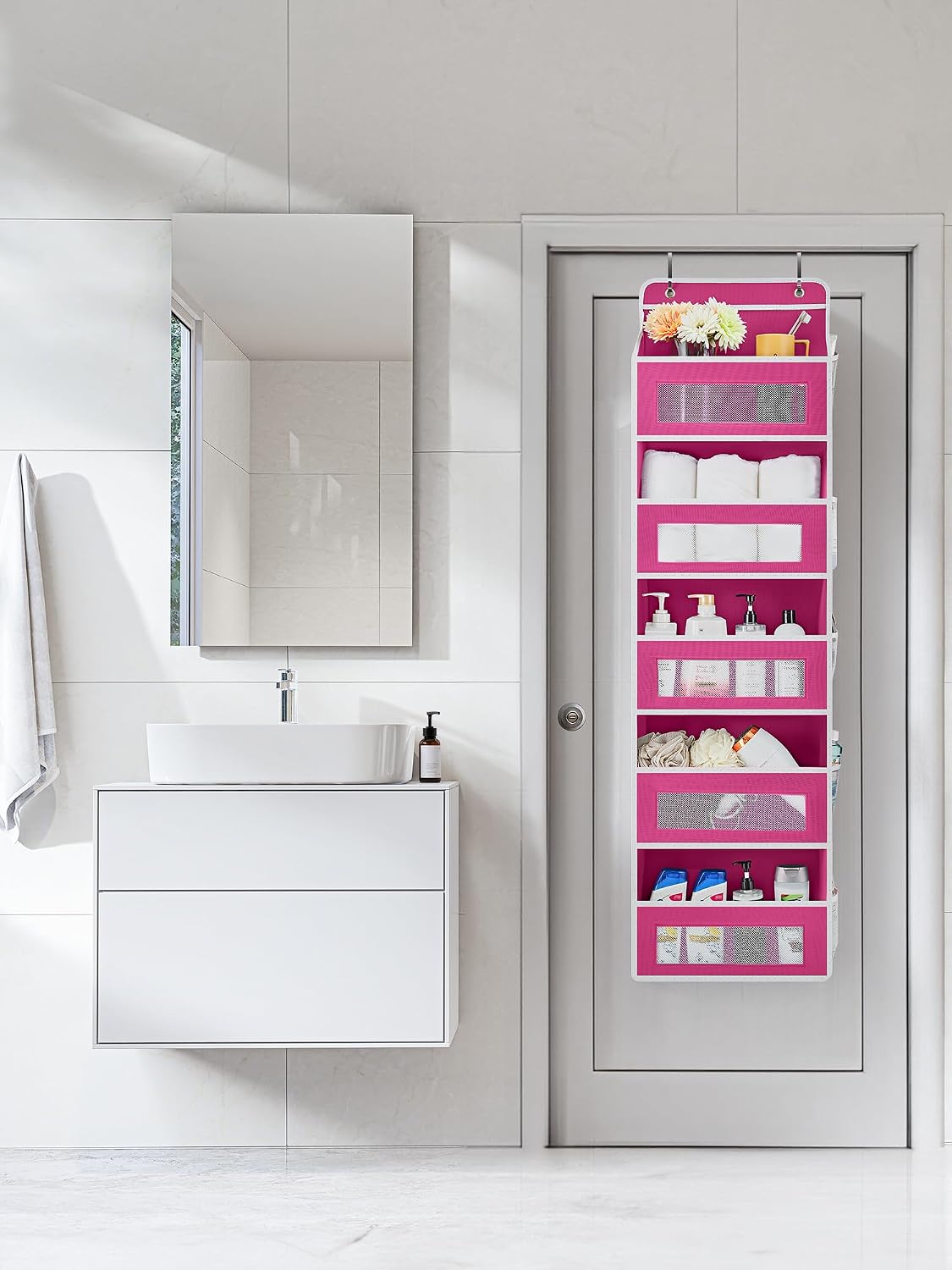 Over the Door Organizer for Bedroom, Pantry Bathroom, 5 Shelf Beige