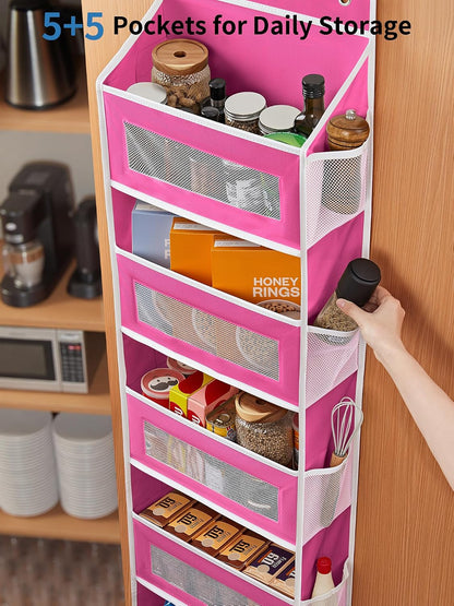 Over the Door Organizer for Bedroom, Pantry Bathroom, 5 Shelf Beige