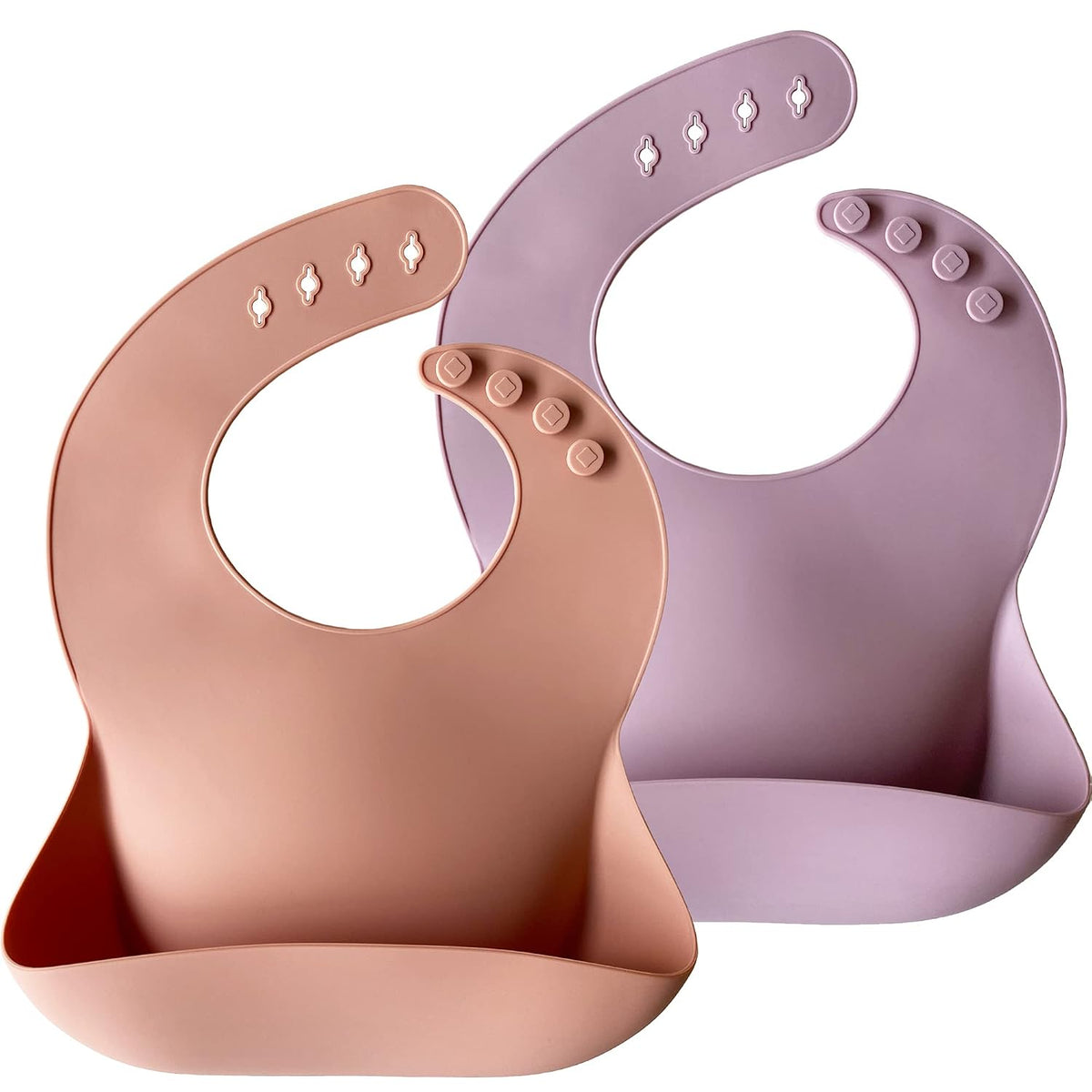 Silicone Baby Bibs Set of 2, Waterproof Feeding Bibs for Toddlers, Adjustable Soft Silicone Bibs with Deep Food Catcher Pocket, BPA-Free, Dishwasher Safe (Ether/Muted)