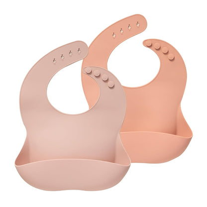 Silicone Baby Bibs Set of 2, Waterproof Feeding Bibs for Toddlers, Adjustable Soft Silicone Bibs with Deep Food Catcher Pocket, BPA-Free, Dishwasher Safe (Ether/Muted)