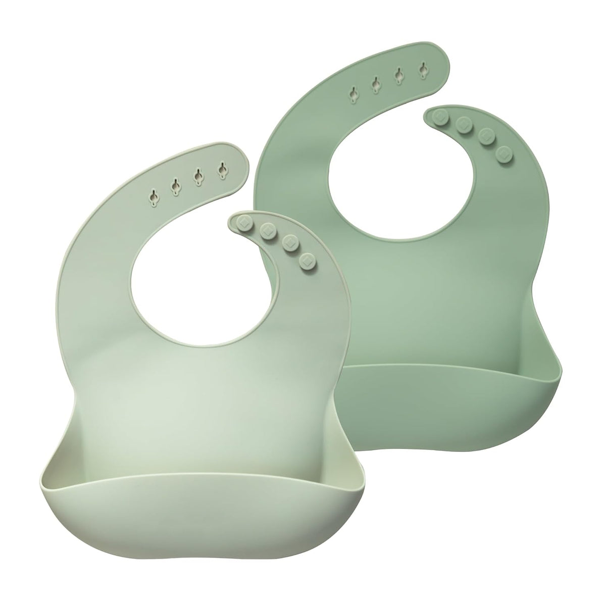 Silicone Baby Bibs Set of 2, Waterproof Feeding Bibs for Toddlers, Adjustable Soft Silicone Bibs with Deep Food Catcher Pocket, BPA-Free, Dishwasher Safe (Ether/Muted)