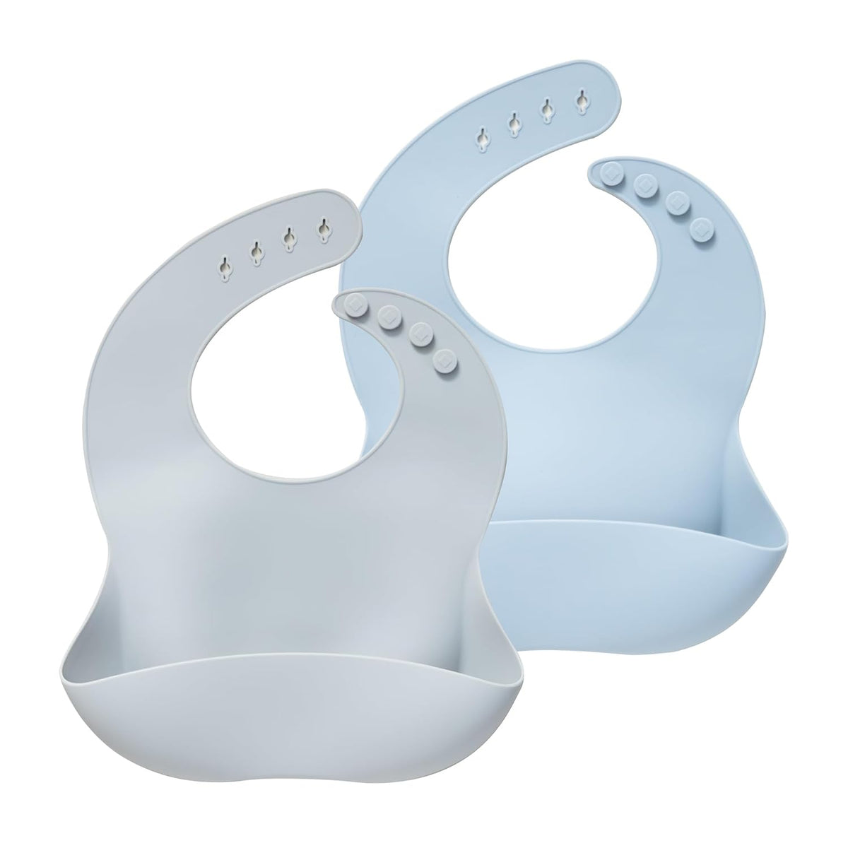 Silicone Baby Bibs Set of 2, Waterproof Feeding Bibs for Toddlers, Adjustable Soft Silicone Bibs with Deep Food Catcher Pocket, BPA-Free, Dishwasher Safe (Ether/Muted)