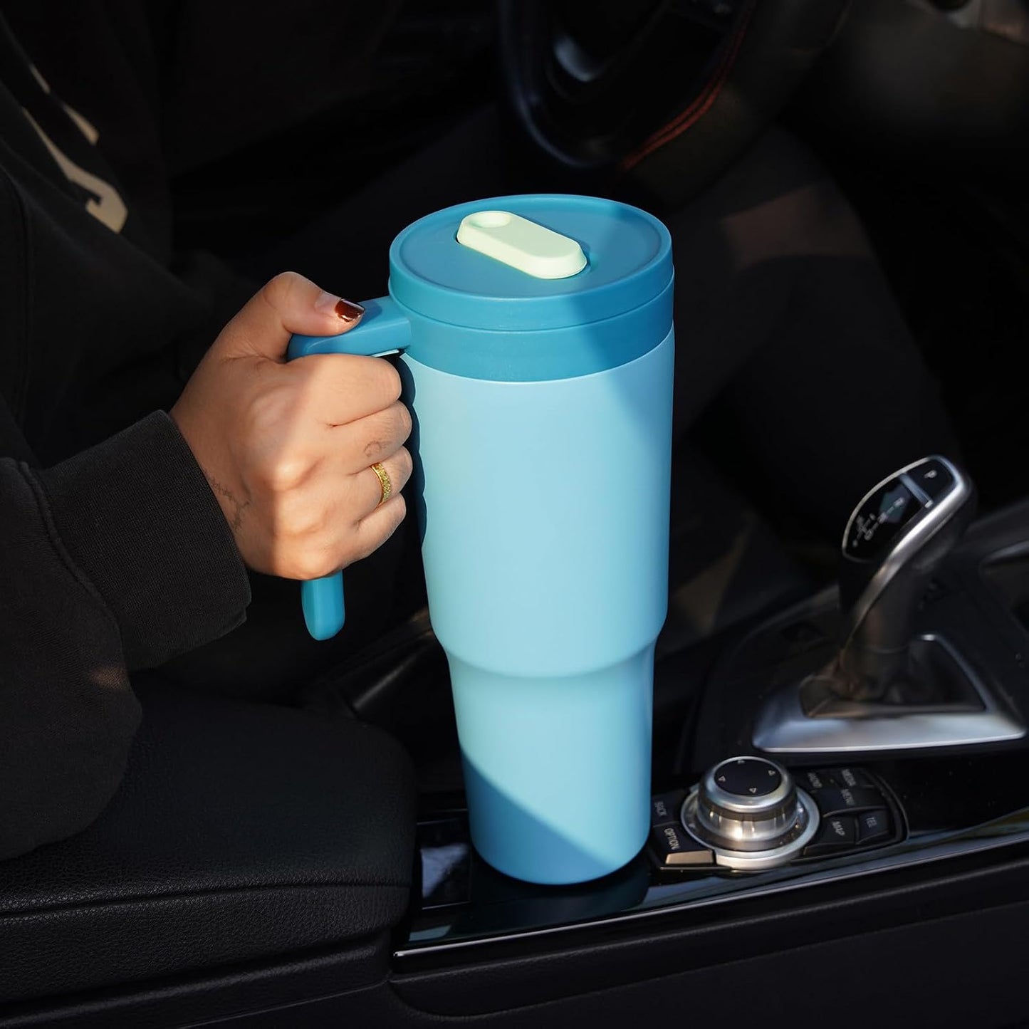 40 oz Tumbler with Handle, Straw & Lid, Insulated Stainless Steel | Travel, Double Wall Vacuum, Keeps Hot/Cold, Spill Proof, Fruit Infuser, BPA Free, Camping, Light Pink