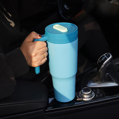 40 oz Tumbler with Handle, Straw & Lid, Insulated Stainless Steel | Travel, Double Wall Vacuum, Keeps Hot/Cold, Spill Proof, Fruit Infuser, BPA Free, Camping, Light Pink