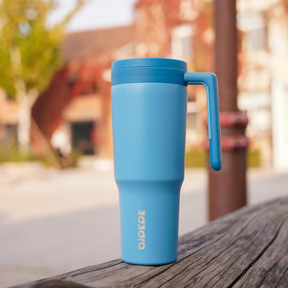 40 oz Tumbler with Handle, Straw & Lid, Insulated Stainless Steel | Travel, Double Wall Vacuum, Keeps Hot/Cold, Spill Proof, Fruit Infuser, BPA Free, Camping, Light Pink