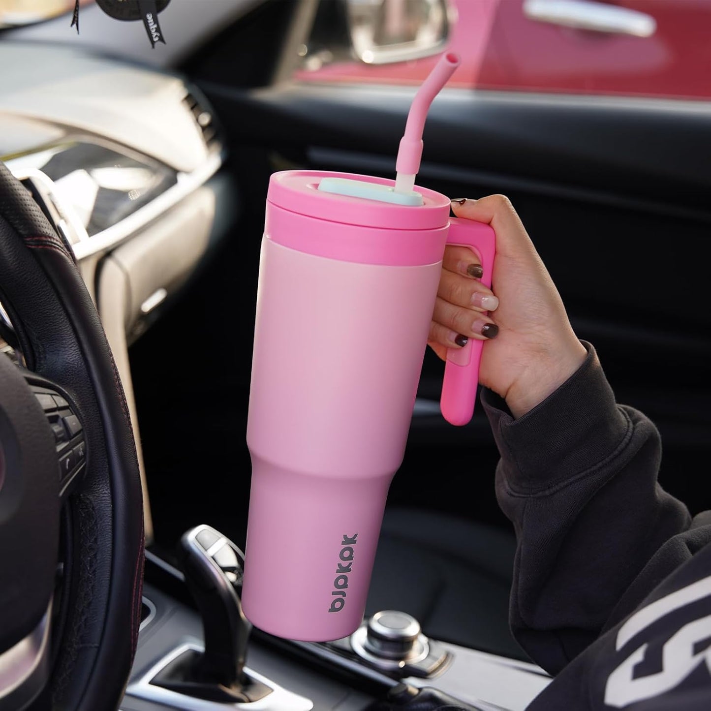 40 oz Tumbler with Handle, Straw & Lid, Insulated Stainless Steel | Travel, Double Wall Vacuum, Keeps Hot/Cold, Spill Proof, Fruit Infuser, BPA Free, Camping, Light Pink