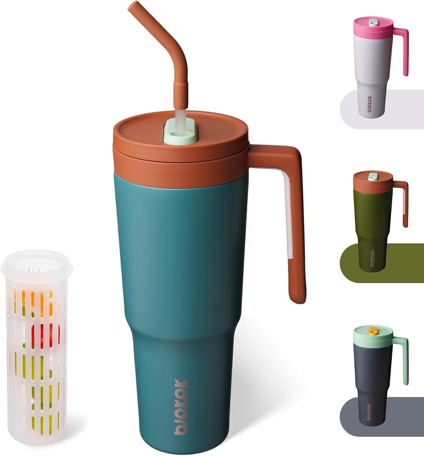 40 oz Tumbler with Handle, Straw & Lid, Insulated Stainless Steel | Travel, Double Wall Vacuum, Keeps Hot/Cold, Spill Proof, Fruit Infuser, BPA Free, Camping, Light Pink