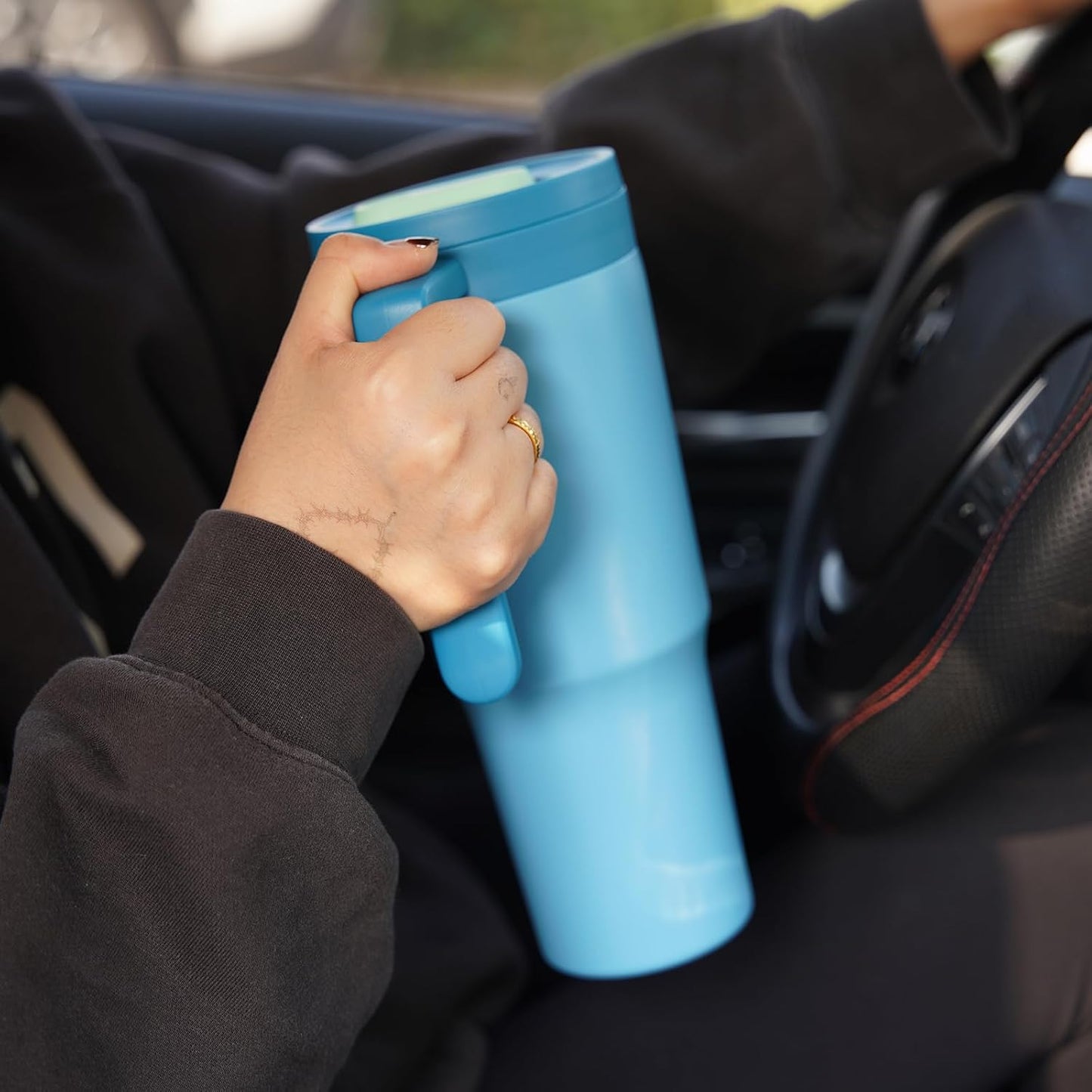 40 oz Tumbler with Handle, Straw & Lid, Insulated Stainless Steel | Travel, Double Wall Vacuum, Keeps Hot/Cold, Spill Proof, Fruit Infuser, BPA Free, Camping, Light Pink