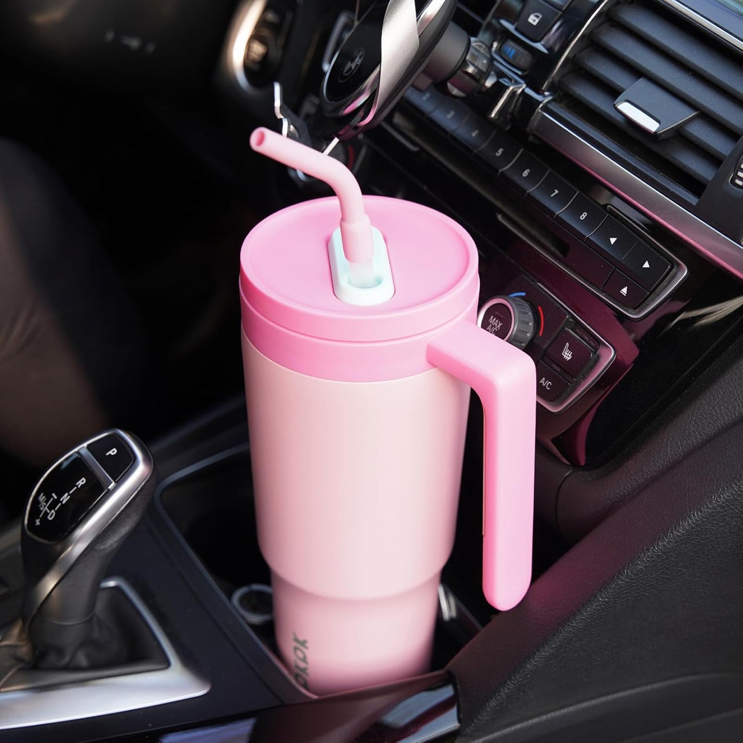 40 oz Tumbler with Handle, Straw & Lid, Insulated Stainless Steel | Travel, Double Wall Vacuum, Keeps Hot/Cold, Spill Proof, Fruit Infuser, BPA Free, Camping, Light Pink