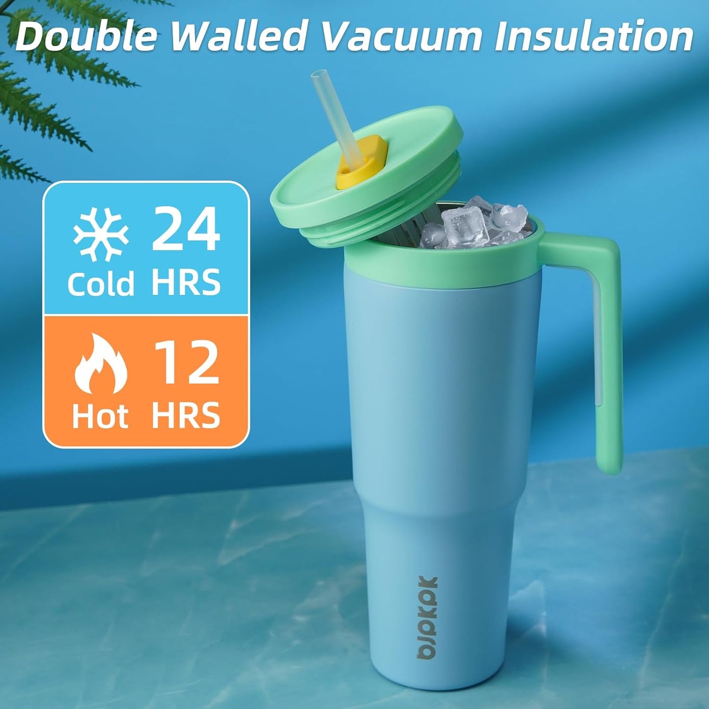 40 oz Tumbler with Handle, Straw & Lid, Insulated Stainless Steel | Travel, Double Wall Vacuum, Keeps Hot/Cold, Spill Proof, Fruit Infuser, BPA Free, Camping, Light Pink