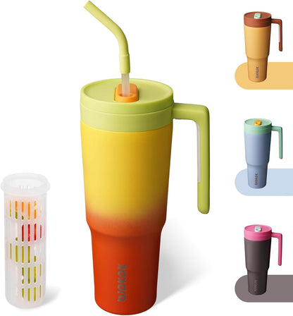 40 oz Tumbler with Handle, Straw & Lid, Insulated Stainless Steel | Travel, Double Wall Vacuum, Keeps Hot/Cold, Spill Proof, Fruit Infuser, BPA Free, Camping, Light Pink