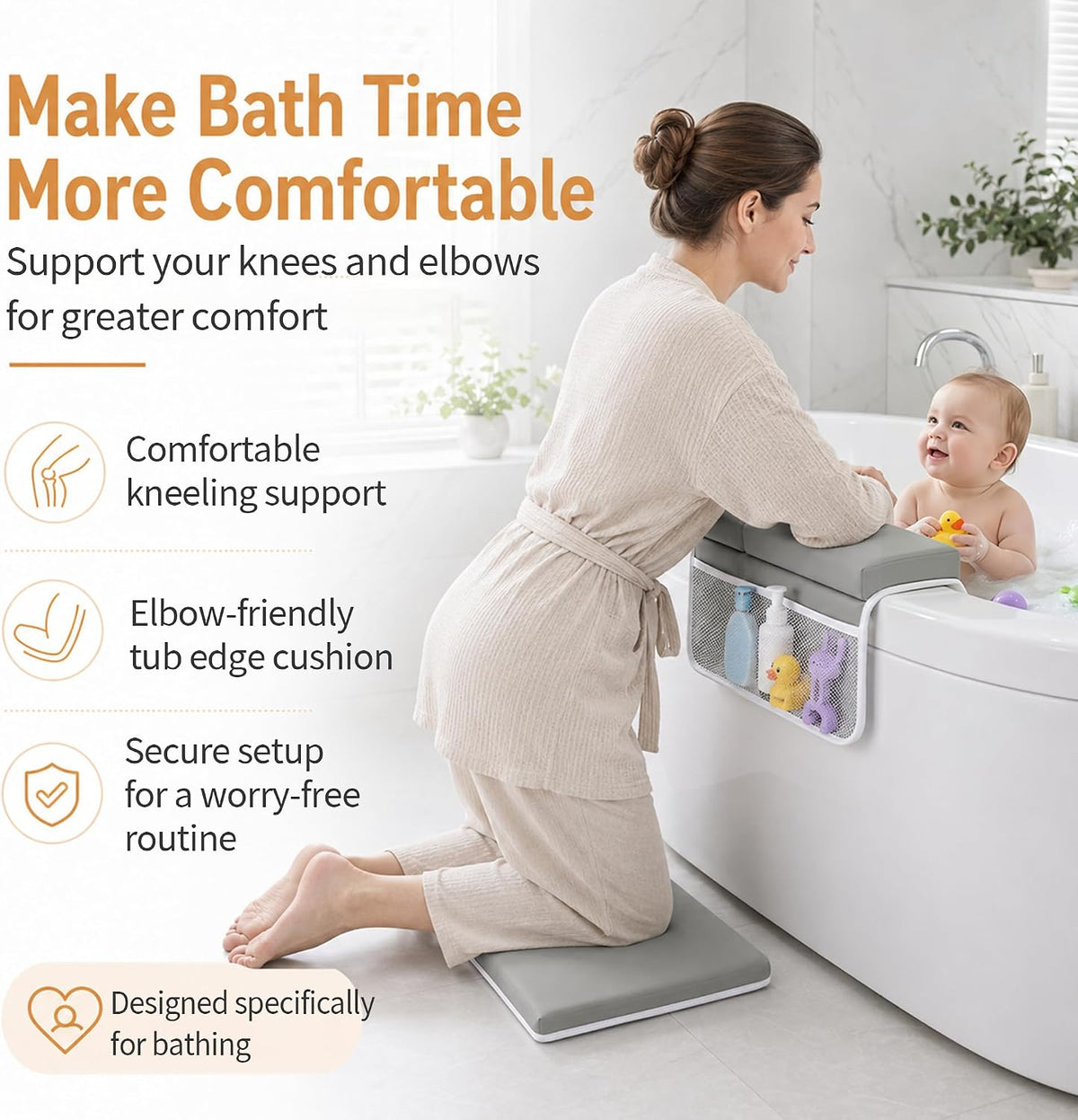Bath Kneeler and Elbow Rest Set, for Baby Bathing, 1.5" Thick