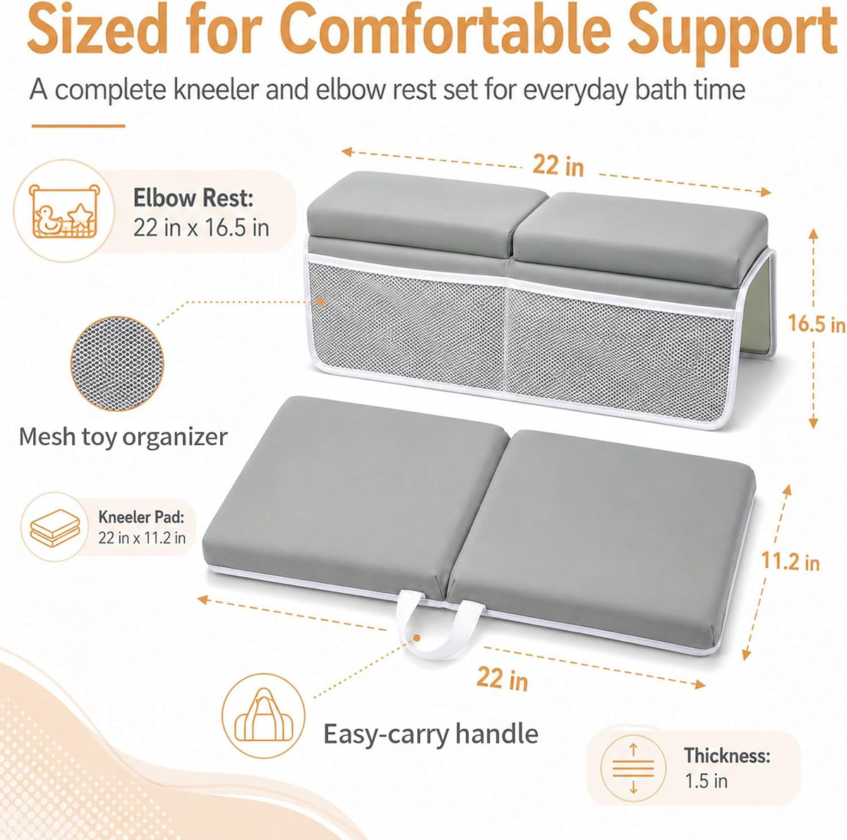 Bath Kneeler and Elbow Rest Set, for Baby Bathing, 1.5" Thick