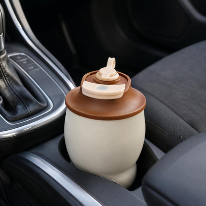 304 Stainless Steel Insulated Coffee Tumbler with Flip Lid and Carry Strap, Cream Brown Travel Cup for Car & Office (Brown)