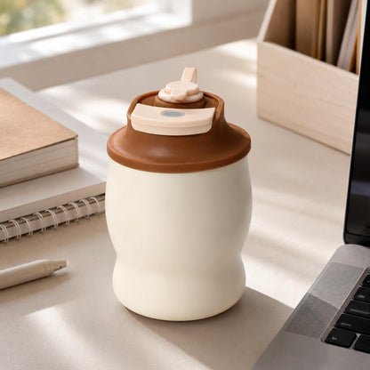 304 Stainless Steel Insulated Coffee Tumbler with Flip Lid and Carry Strap, Cream Brown Travel Cup for Car & Office (Brown)