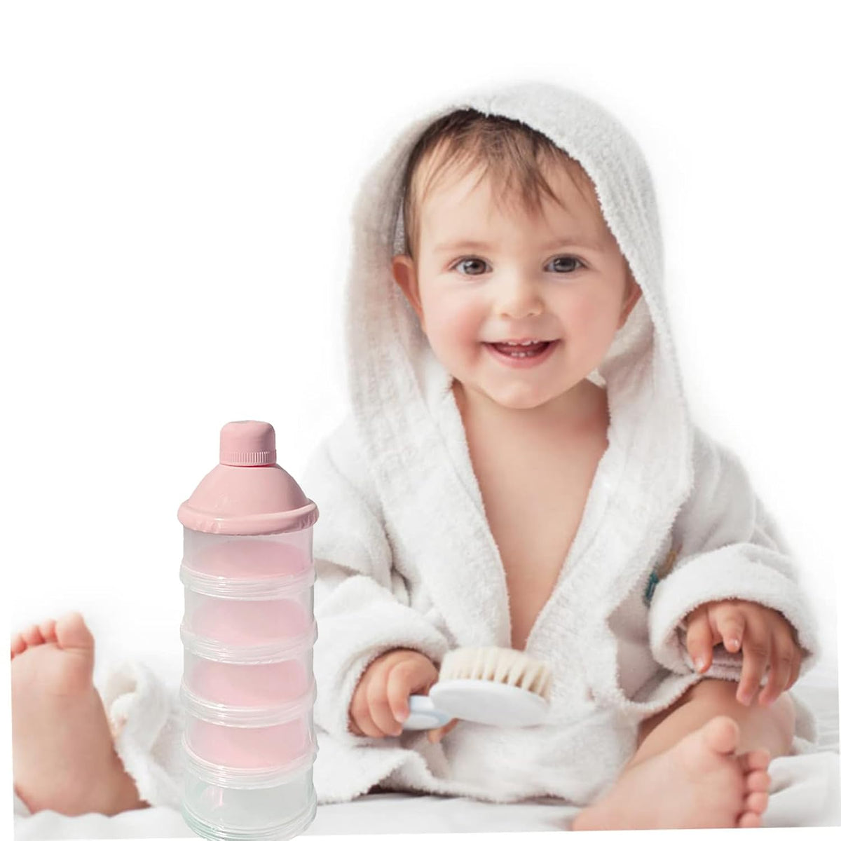 2 PCS 5 Layers Baby Milk Powder Dispenser, Milk Powder Pots, Formula Dispenser Portable Milk Powder Formula Dispenser Container Pot Box Milk Cans Snack Storage Box for Travel(Light Pink+ Light Pink)