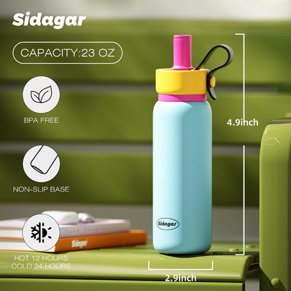 24 oz Tumbler, Insulated Coffee Mug with Lid and Straw, Leak Proof Portable Travel Cup, for Hot and Cold Drinks Drinks Flask for Women Blue