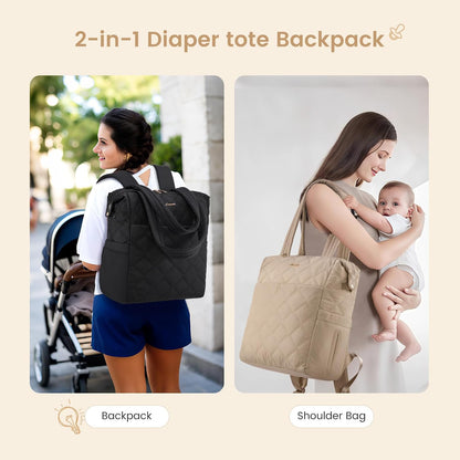 Diaper Bag Backpack,Diaper Bag Tote for Mom Dad with Changing Pad,Insulated Pockets, Convertible Mom Backpack with Pacifier Case（Black & Brown）