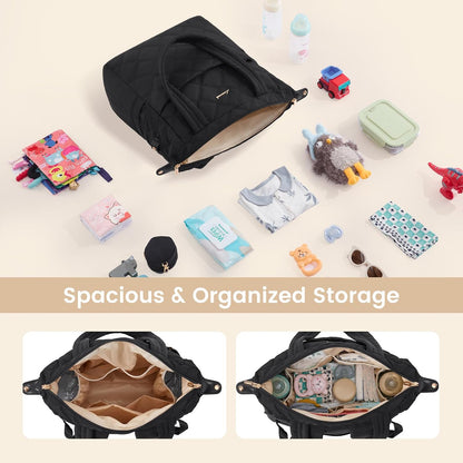 Diaper Bag Backpack,Diaper Bag Tote for Mom Dad with Changing Pad,Insulated Pockets, Convertible Mom Backpack with Pacifier Case（Black & Brown）