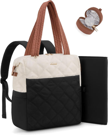 Diaper Bag Backpack,Diaper Bag Tote for Mom Dad with Changing Pad,Insulated Pockets, Convertible Mom Backpack with Pacifier Case（Black & Brown）