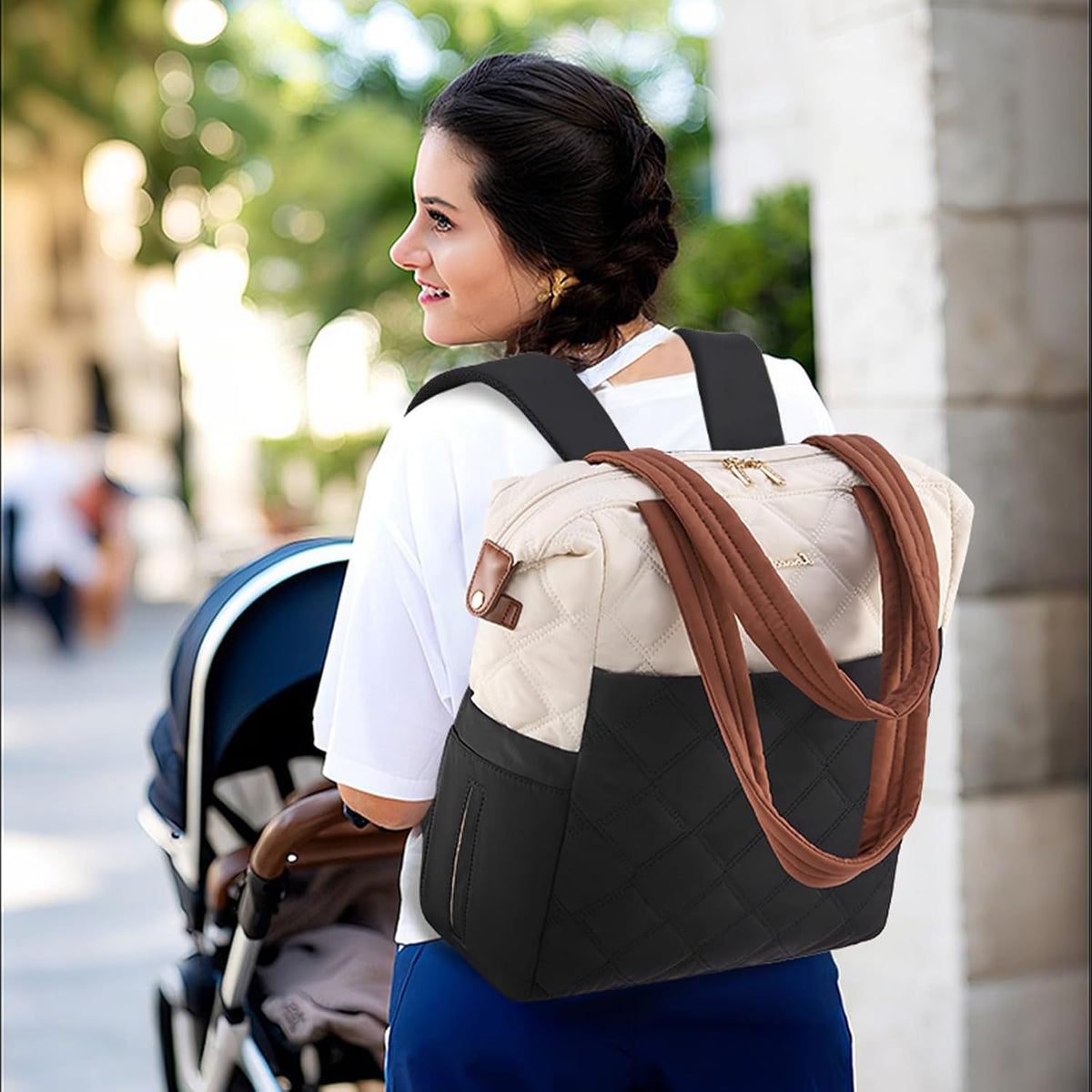 Diaper Bag Backpack,Diaper Bag Tote for Mom Dad with Changing Pad,Insulated Pockets, Convertible Mom Backpack with Pacifier Case（Black & Brown）