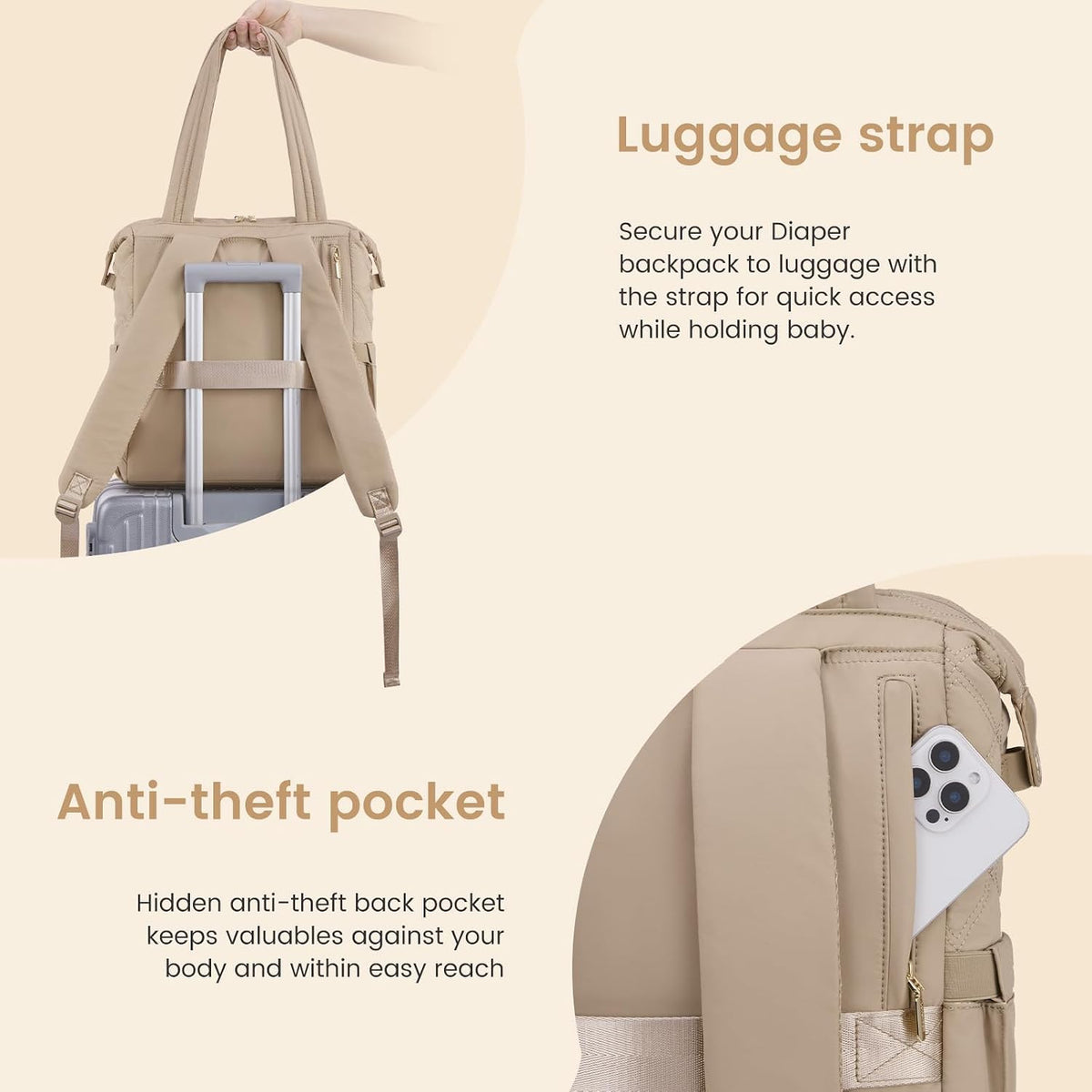 Diaper Bag Backpack,Diaper Bag Tote for Mom Dad with Changing Pad,Insulated Pockets, Convertible Mom Backpack with Pacifier Case（Black & Brown）