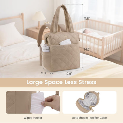 Diaper Bag Backpack,Diaper Bag Tote for Mom Dad with Changing Pad,Insulated Pockets, Convertible Mom Backpack with Pacifier Case（Black & Brown）