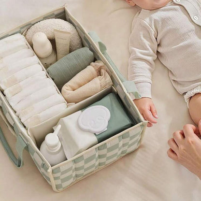 Quilted Fabric Storage Basket Floral Baby Diaper Caddy Quilted Basket for Nursery Bedroom Car Storage (L- Beige 04)