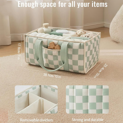 Quilted Fabric Storage Basket Floral Baby Diaper Caddy Quilted Basket for Nursery Bedroom Car Storage (L- Beige 04)