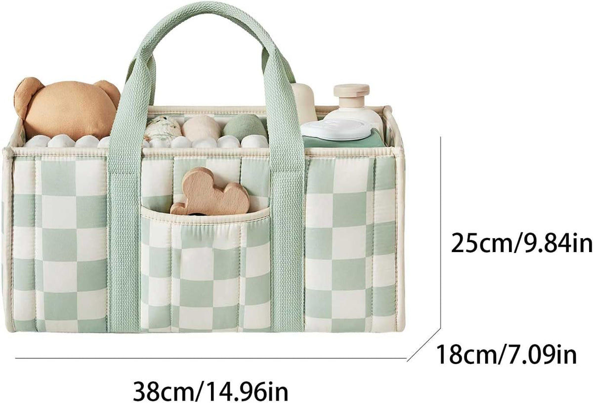 Quilted Fabric Storage Basket Floral Baby Diaper Caddy Quilted Basket for Nursery Bedroom Car Storage (L- Beige 04)