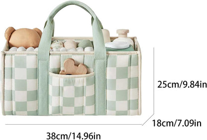 Quilted Fabric Storage Basket Floral Baby Diaper Caddy Quilted Basket for Nursery Bedroom Car Storage (L- Beige 04)