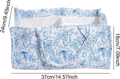 Quilted Fabric Storage Basket Floral Baby Diaper Caddy Quilted Basket for Nursery Bedroom Car Storage (L- Beige 04)