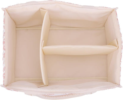 Quilted Fabric Storage Basket Floral Baby Diaper Caddy Quilted Basket for Nursery Bedroom Car Storage (L- Beige 04)