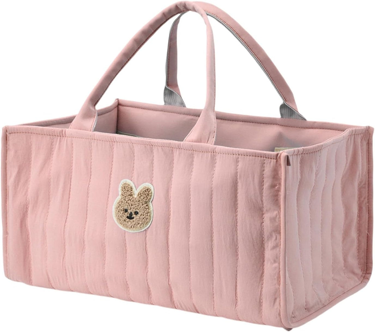 Quilted Fabric Storage Basket Floral Baby Diaper Caddy Quilted Basket for Nursery Bedroom Car Storage (L- Beige 04)