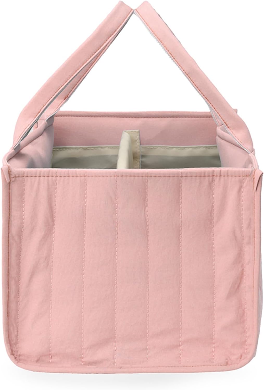 Quilted Fabric Storage Basket Floral Baby Diaper Caddy Quilted Basket for Nursery Bedroom Car Storage (L- Beige 04)