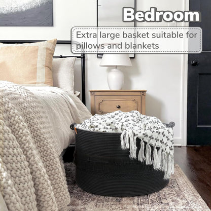 70L Woven Rope Laundry Basket with Tassel, 16" x 22", White