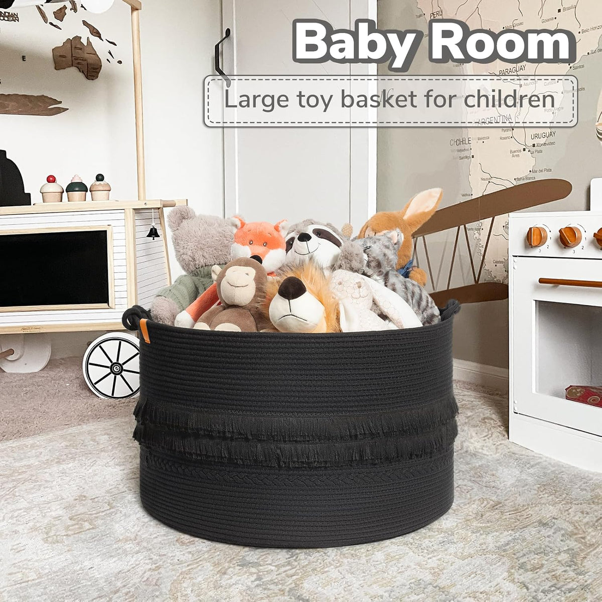 70L Woven Rope Laundry Basket with Tassel, 16" x 22", White