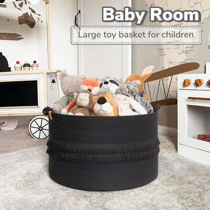 70L Woven Rope Laundry Basket with Tassel, 16" x 22", White