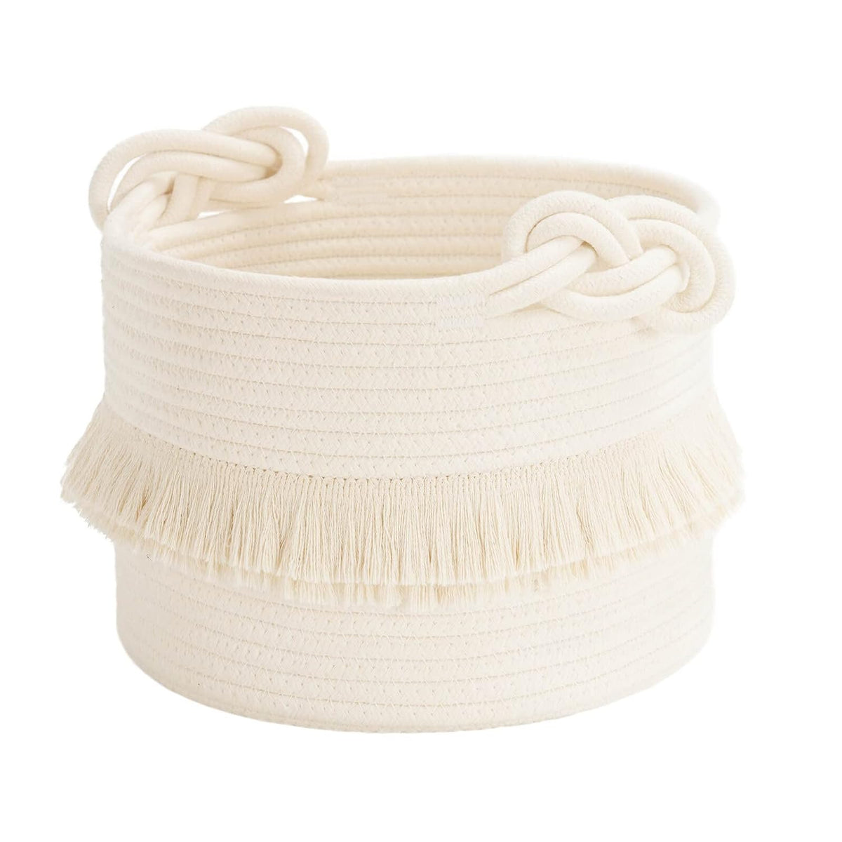 70L Woven Rope Laundry Basket with Tassel, 16" x 22", White