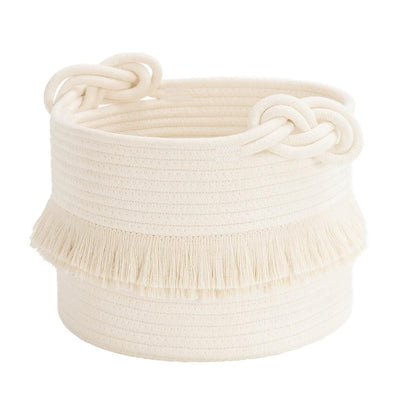 70L Woven Rope Laundry Basket with Tassel, 16" x 22", White