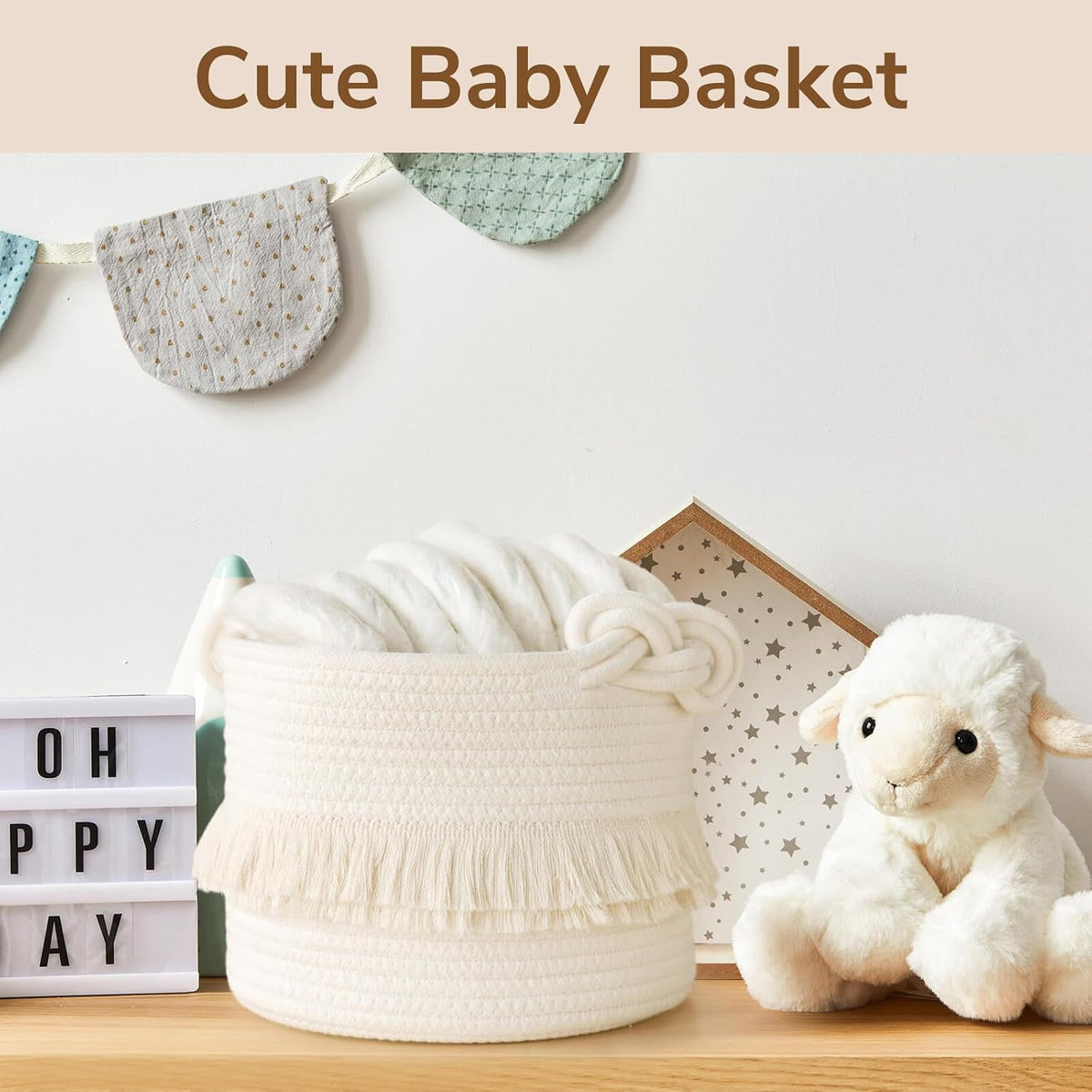 70L Woven Rope Laundry Basket with Tassel, 16" x 22", White