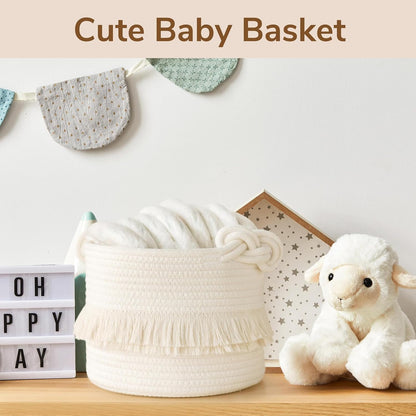70L Woven Rope Laundry Basket with Tassel, 16" x 22", White
