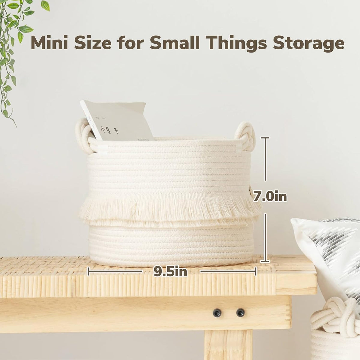 70L Woven Rope Laundry Basket with Tassel, 16" x 22", White